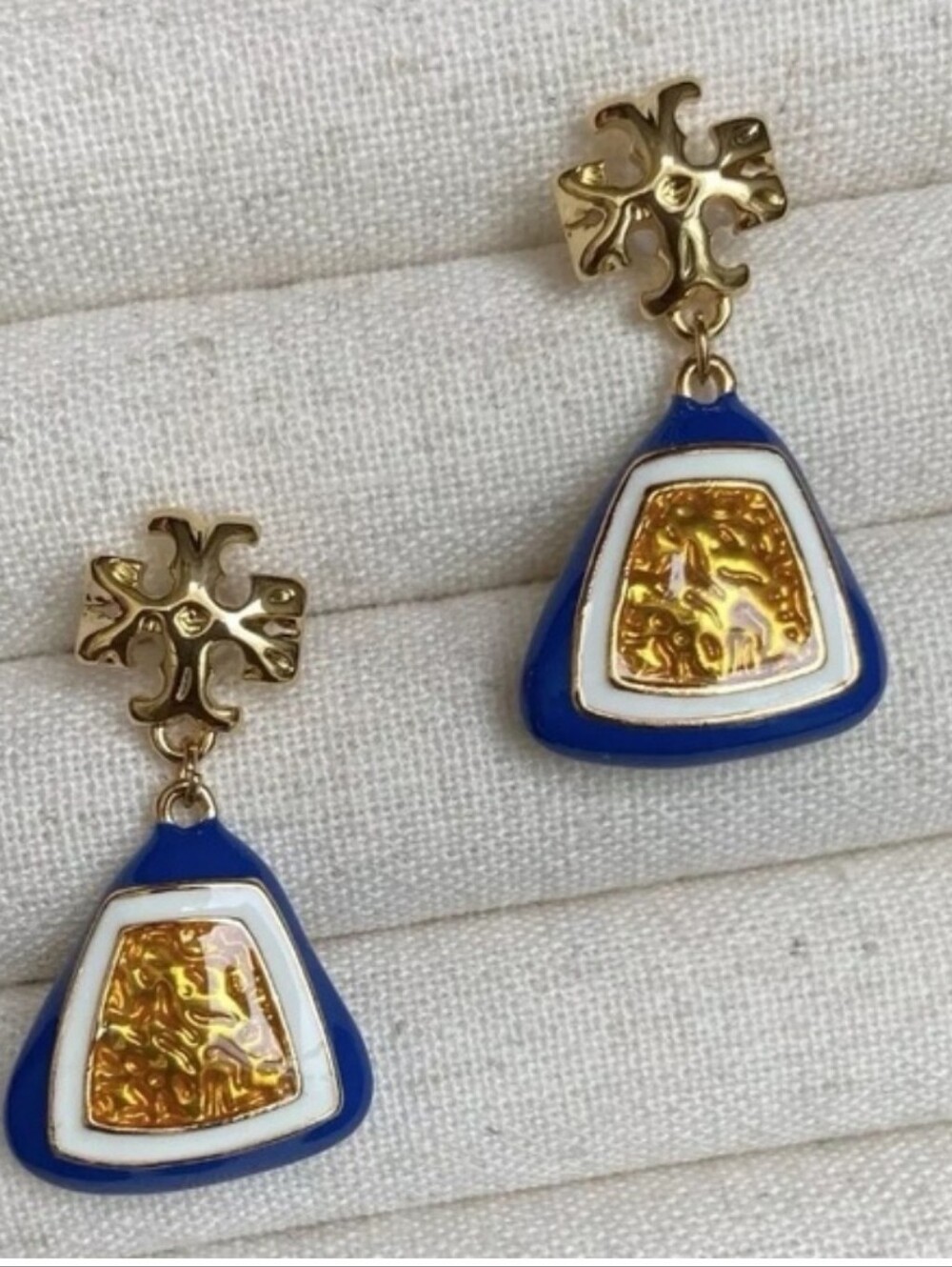 Tory Burch Roxanne multi gold, blue & yellow dangle + drop earrings